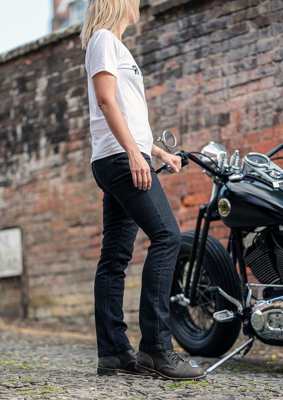 Ladies Taranis Elite AAA-rated single-layer motorcycle jeans in black - Roadskin®