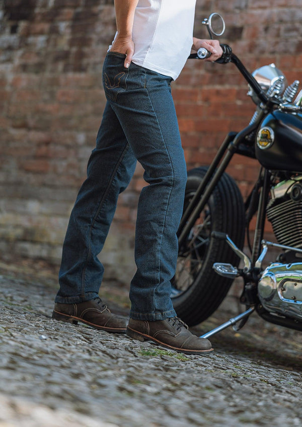 Ladies Taranis Elite AAA-rated single-layer motorcycle jeans in Indigo - Roadskin®