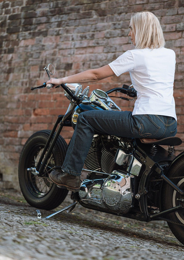 Ladies Taranis Elite AAA-rated single-layer motorcycle jeans in Indigo - Roadskin®